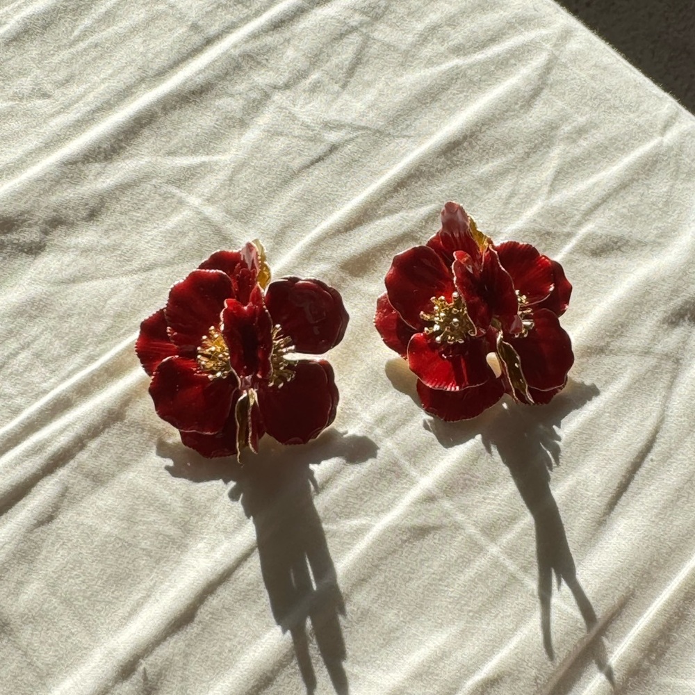 Elegant Red Floral Earrings